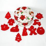 HRM Red Plastic Cookie Cutters in Christmas Candy Tin