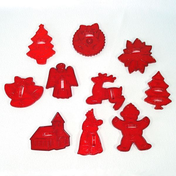 HRM Red Plastic Cookie Cutters in Christmas Candy Tin #2