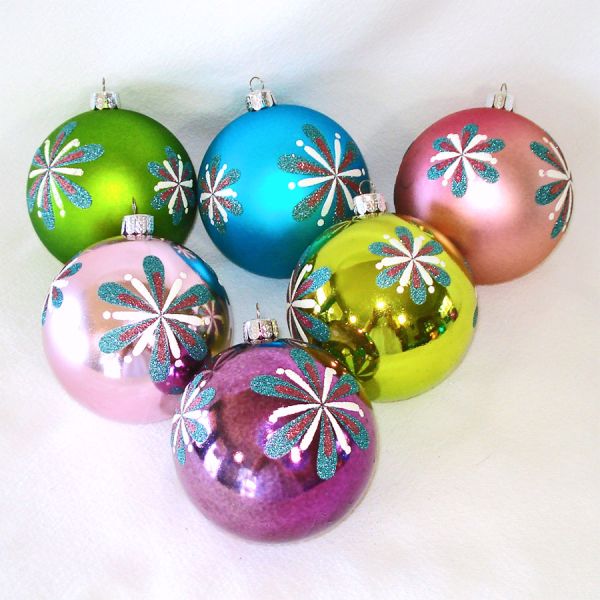 10 Retro Style Colorful Glittered Glass Christmas Ornaments #2