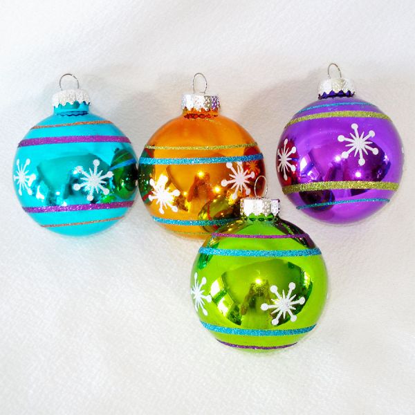 10 Retro Style Colorful Glittered Glass Christmas Ornaments #3