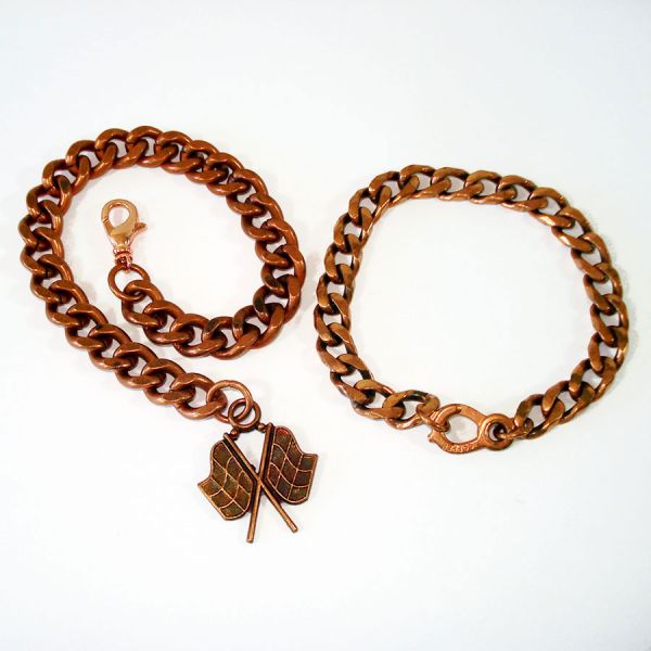 Two Copper Chain Link Bracelets, One With Charm Clearance