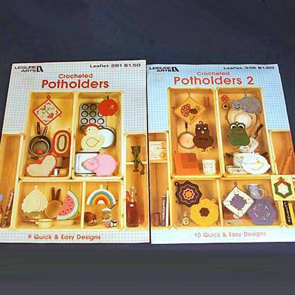 2 Leisure Arts Crocheted Pot Holders Instruction Booklets Clearance