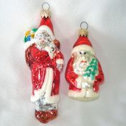 Pair 1980s West German Glass Santa Claus Christmas Ornaments