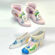 4 Decorative Flowered Porcelain Shoe Slipper Figurines Clearance