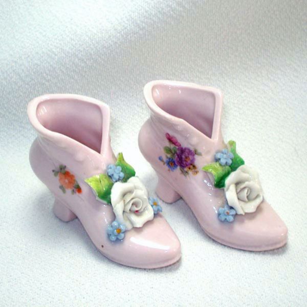 4 Decorative Flowered Porcelain Shoe Slipper Figurines Clearance #2