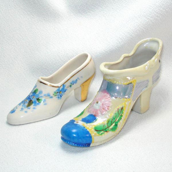 4 Decorative Flowered Porcelain Shoe Slipper Figurines Clearance #3
