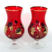 Gold Trim Ruby Glass Pair Goblet Vases