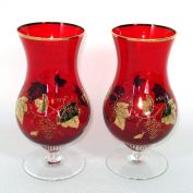 Gold Trim Ruby Glass Pair Goblet Vases Clearance