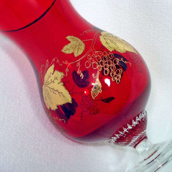Gold Trim Ruby Glass Pair Goblet Vases Clearance #3