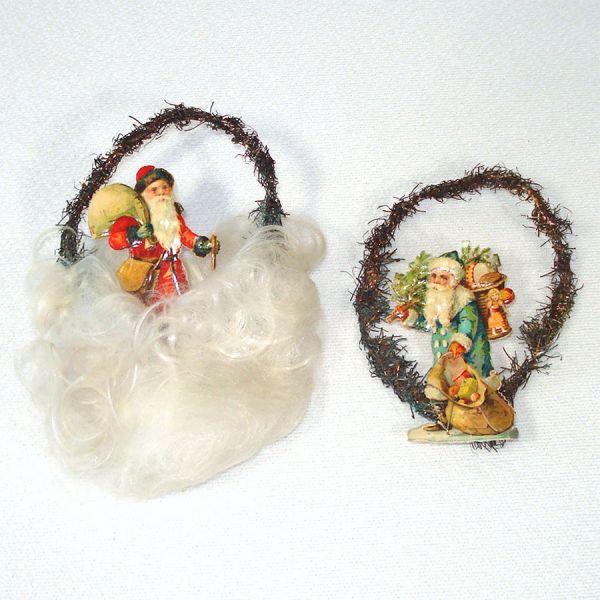 4 Antique Tinsel Paper Scrap Belsnickel Santa Christmas Ornaments Clearance