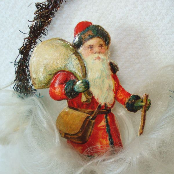 4 Antique Tinsel Paper Scrap Belsnickel Santa Christmas Ornaments Clearance #3
