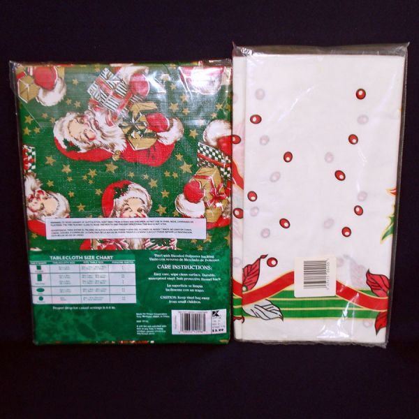 Pair Vintage Christmas Santa, Poinsettia Tablecloths Sealed Packages #2