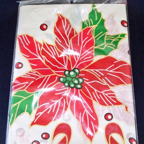 Pair Vintage Christmas Santa, Poinsettia Tablecloths Sealed Packages #4