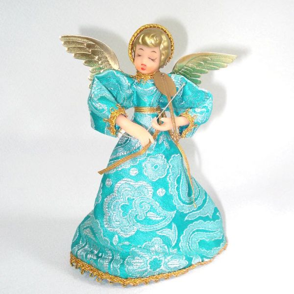 Blue Brocade Christmas Angel Doll Tree Topper