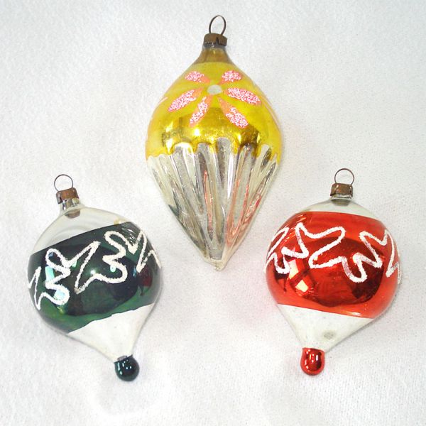 German Cone Drop Glass Christmas Ornaments