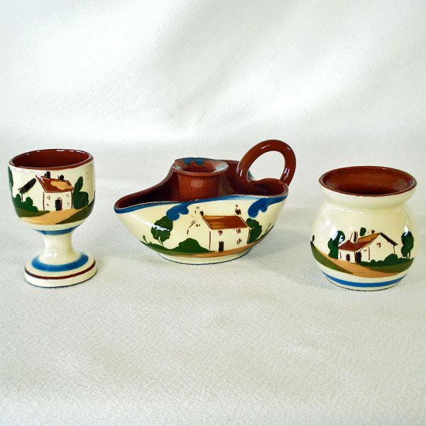 Torquay Motto Ware Egg Cup, Candlestick, Mini Vase