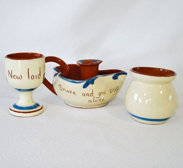 Torquay Motto Ware Egg Cup, Candlestick, Mini Vase #2