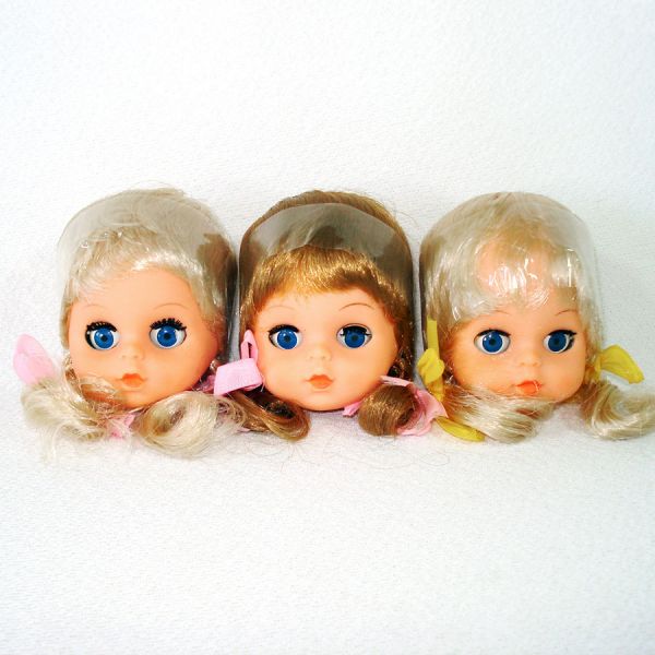 3 Blonde Hair 1970s Vinyl Craft Doll Heads #1
