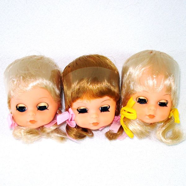 3 Blonde Hair 1970s Vinyl Craft Doll Heads #2