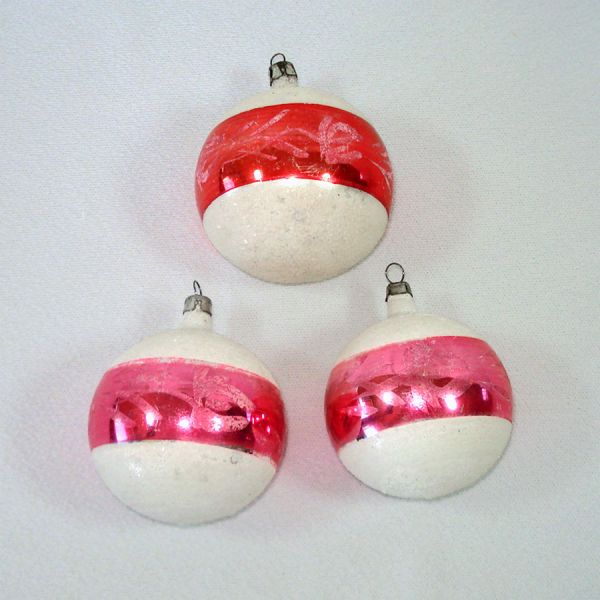 Poland Mica Snowball Indent Glass Christmas Ornaments #3