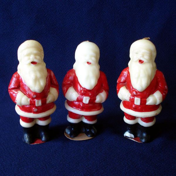 Three 1950s Tavern Santa Claus Christmas Candles