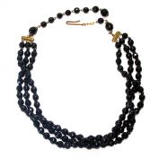 Black Glass West Germany Triple Strand Bead Necklace Clearance