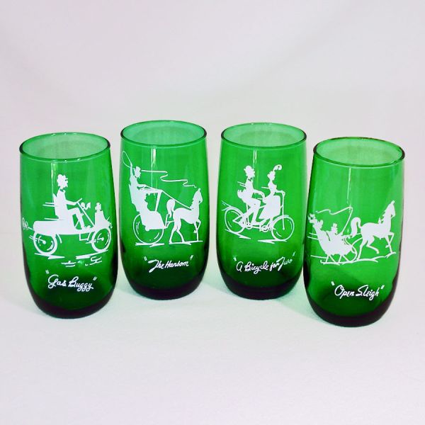 Anchor Hocking Set 4 Gay Nineties Forest Green Tumblers
