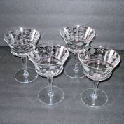 4 Paneled Optic Crystal Liquor Cocktail Stems Cut Swags Flowers