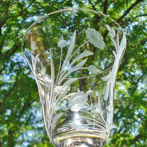 Set 4 Crystal Water Goblets Flower Spray Cutting #3