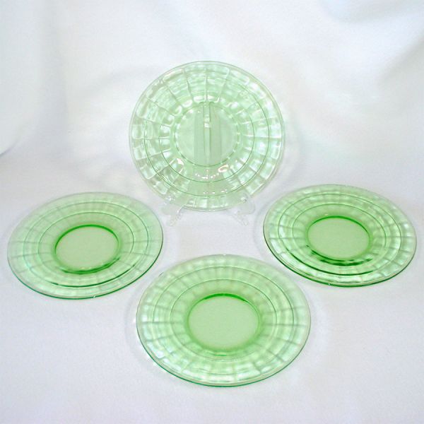 Hocking 4 Block Optic Green Depression Glass 6 Inch Plates #2