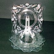 4 Libbey 1930s Cut Glass Square Plates Flowers Leaves Clearance