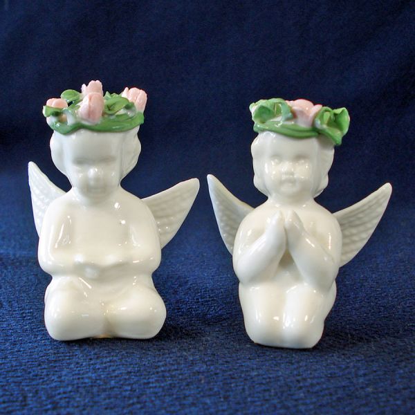 Porcelain Rosebud Angel Cherub Figurines Set of 4 #3