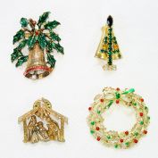 Lot 4 Enamel, Rhinestone Christmas Jewelry Pins Brooches Clearance