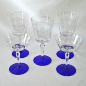 Weston Cobalt Foot Gray Cut Water and Champagne Goblets