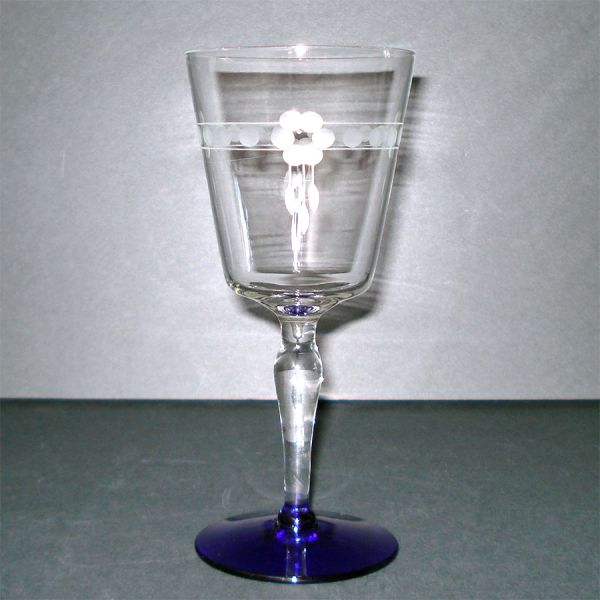 Weston Cobalt Foot Gray Cut Water and Champagne Goblets #3