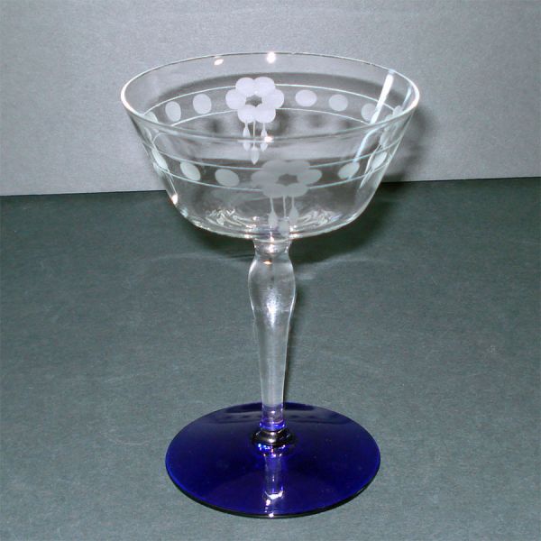 Weston Cobalt Foot Gray Cut Water and Champagne Goblets #4
