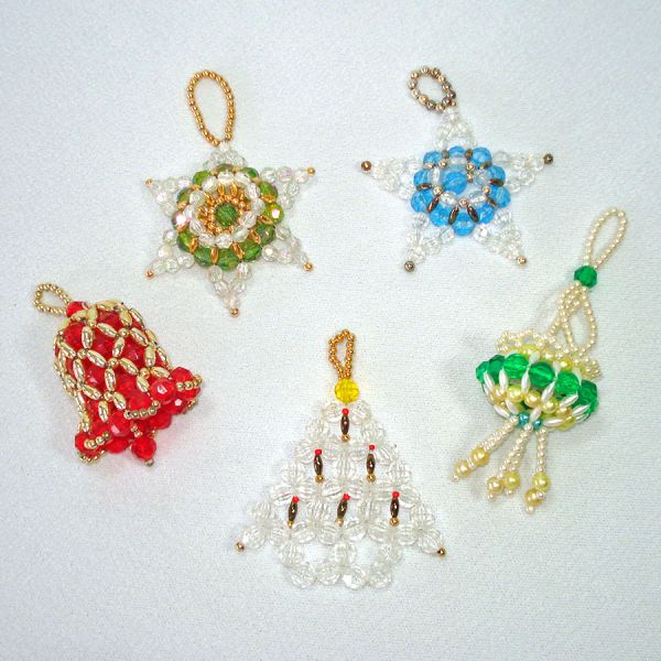 7 Hand Crafted Dimensional Beaded Christmas Ornaments #6