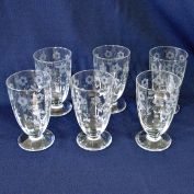 6 Libbey Rock Sharpe Optic Flower Cutting Footed Tumblers