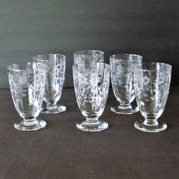 6 Libbey Rock Sharpe Optic Flower Cutting Footed Tumblers #2