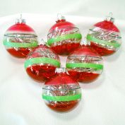 6 Modern Unsilvered Glass Stripes Tinsel Christmas Ornaments