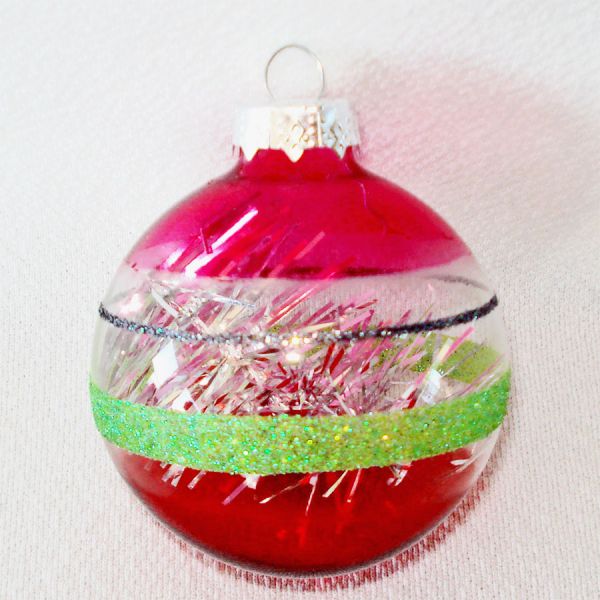6 Modern Unsilvered Glass Stripes Tinsel Christmas Ornaments #2