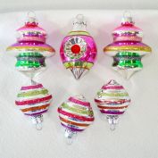 6 Colorful Glittered Silvered Shapes Christmas Ornaments