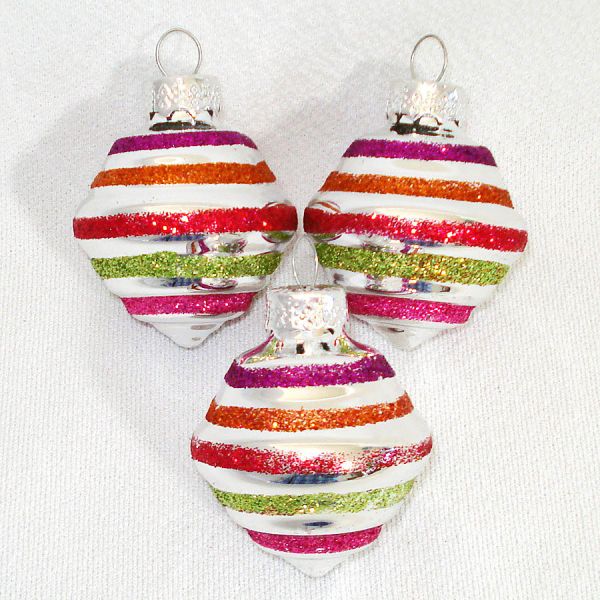 6 Colorful Glittered Silvered Shapes Christmas Ornaments #4