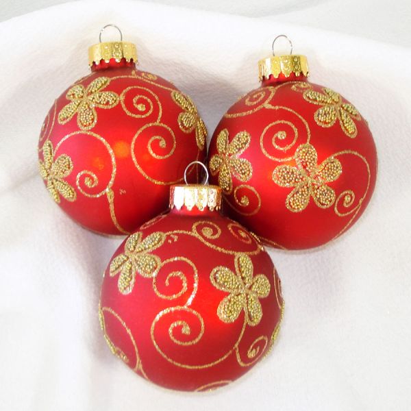 8 Red Gold Glass Christmas Ornaments #2