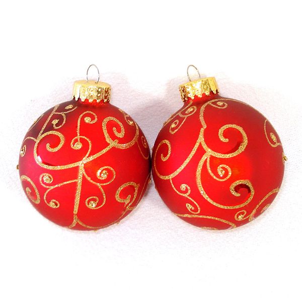 8 Red Gold Glass Christmas Ornaments #3