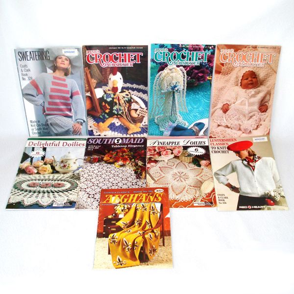 Lot 9 Vintage Crochet Pattern Books, Magazines