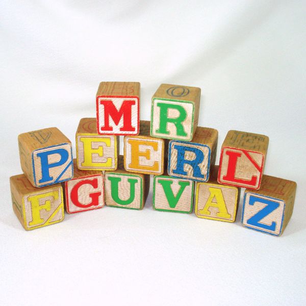 Vintage Wood Baby ABC Toy Blocks Set of 14