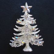 Aurora Rhinestone Silvertone Christmas Tree Pin Brooch