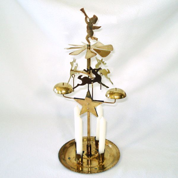 Box 1940s Swedish Brass Angel Reindeer Christmas Candle Chimes #3