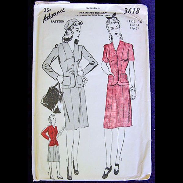 Advance 1940s Jacket and Skirt Suit Pattern Size 16 Clearance